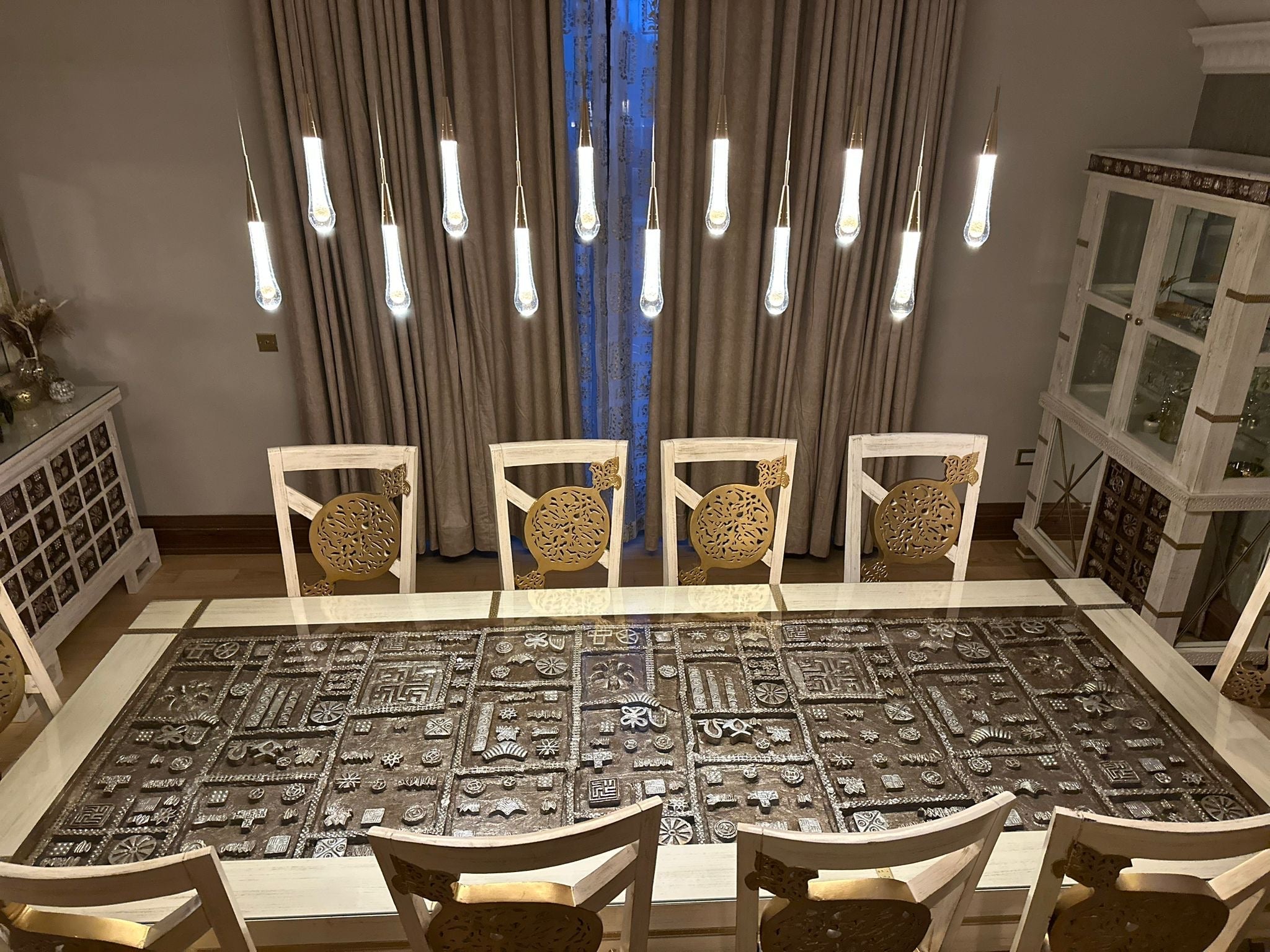 Auric Golden Droplet Pendant Lights with Crystal Finish