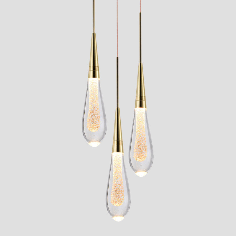 Auric Golden Droplet Pendant Lights with Crystal Finish