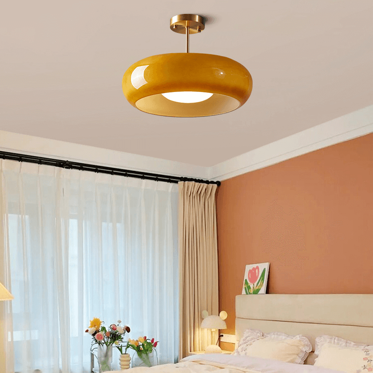 Medieval Inspired Orange Glass 11 Inch Semi Flush Ceiling Light