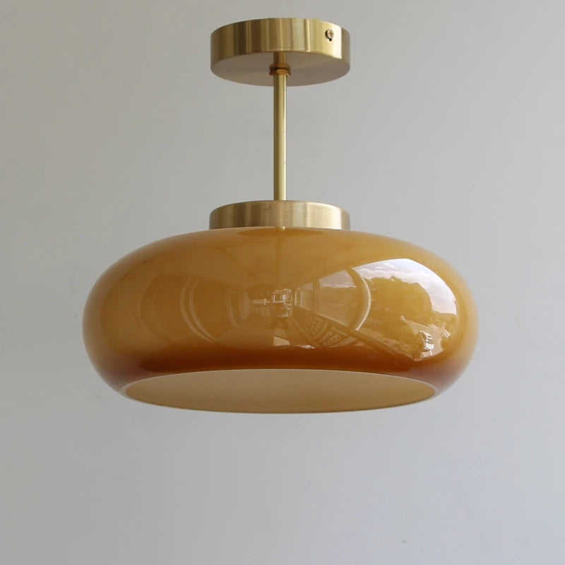 Medieval Inspired Orange Glass 11 Inch Semi Flush Ceiling Light