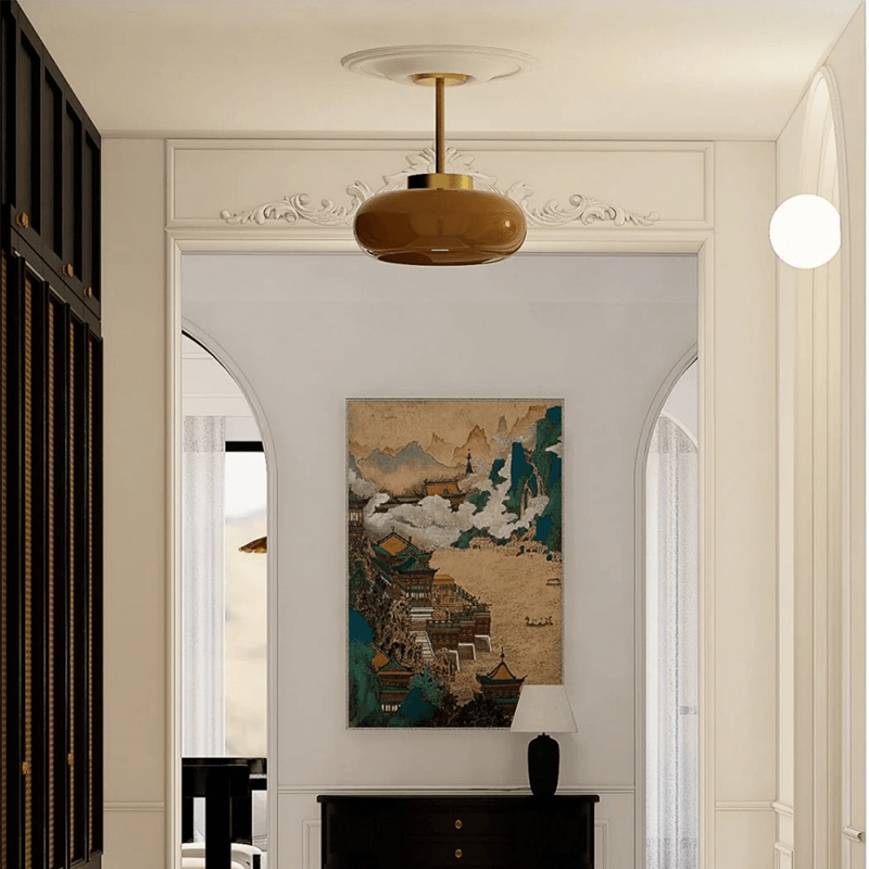 Medieval Inspired Orange Glass 11 Inch Semi Flush Ceiling Light