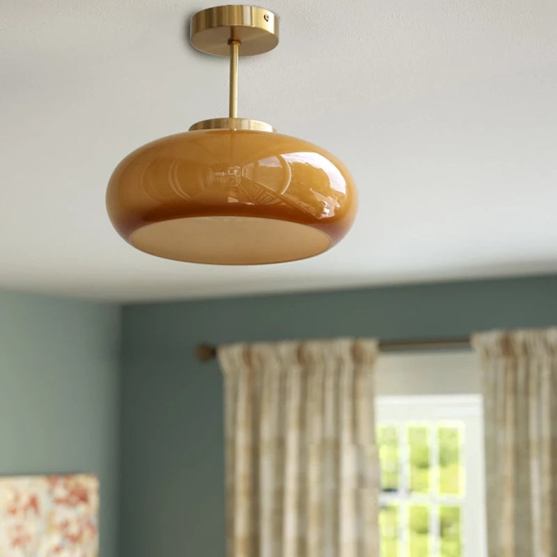 Medieval Inspired Orange Glass 11 Inch Semi Flush Ceiling Light