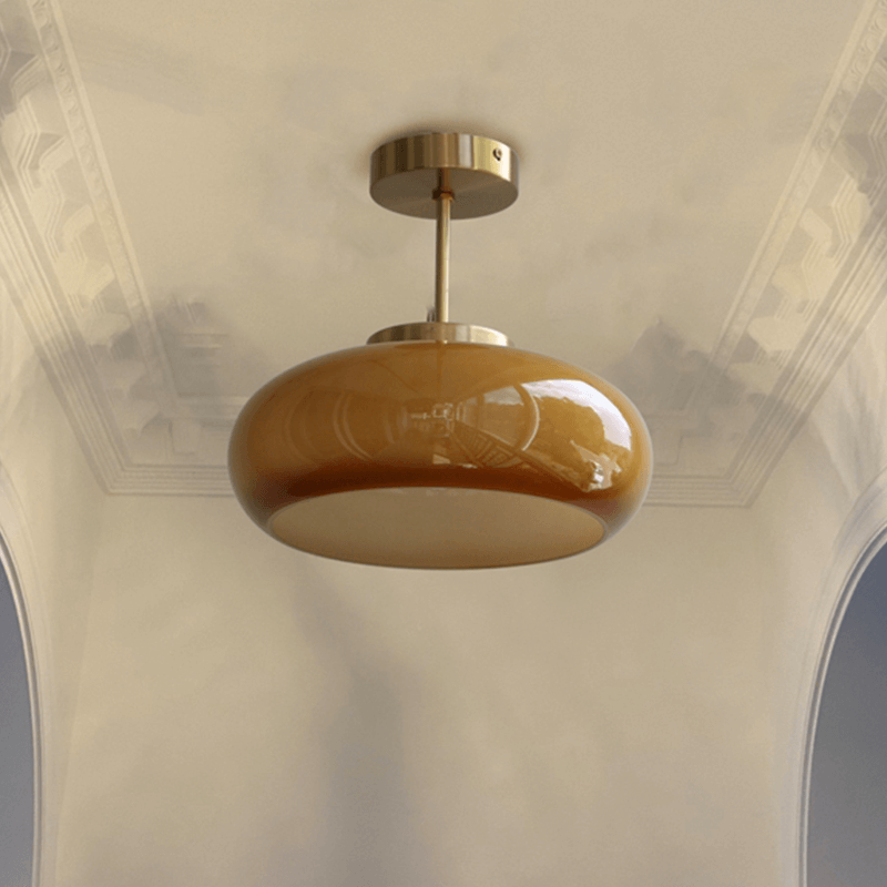 Medieval Inspired Orange Glass 11 Inch Semi Flush Ceiling Light
