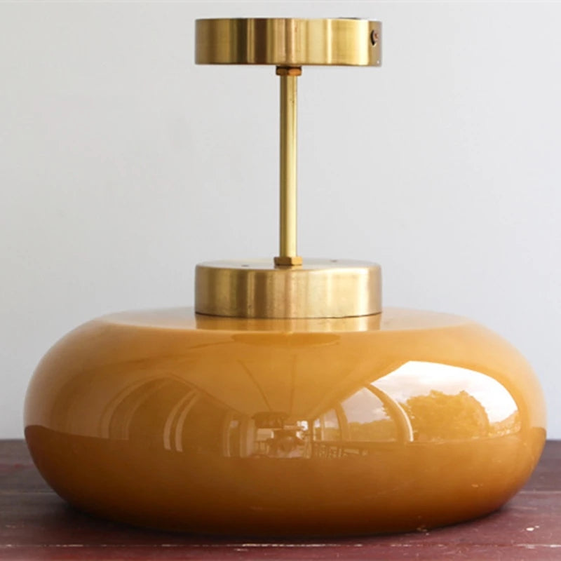 Medieval Inspired Orange Glass 11 Inch Semi Flush Ceiling Light