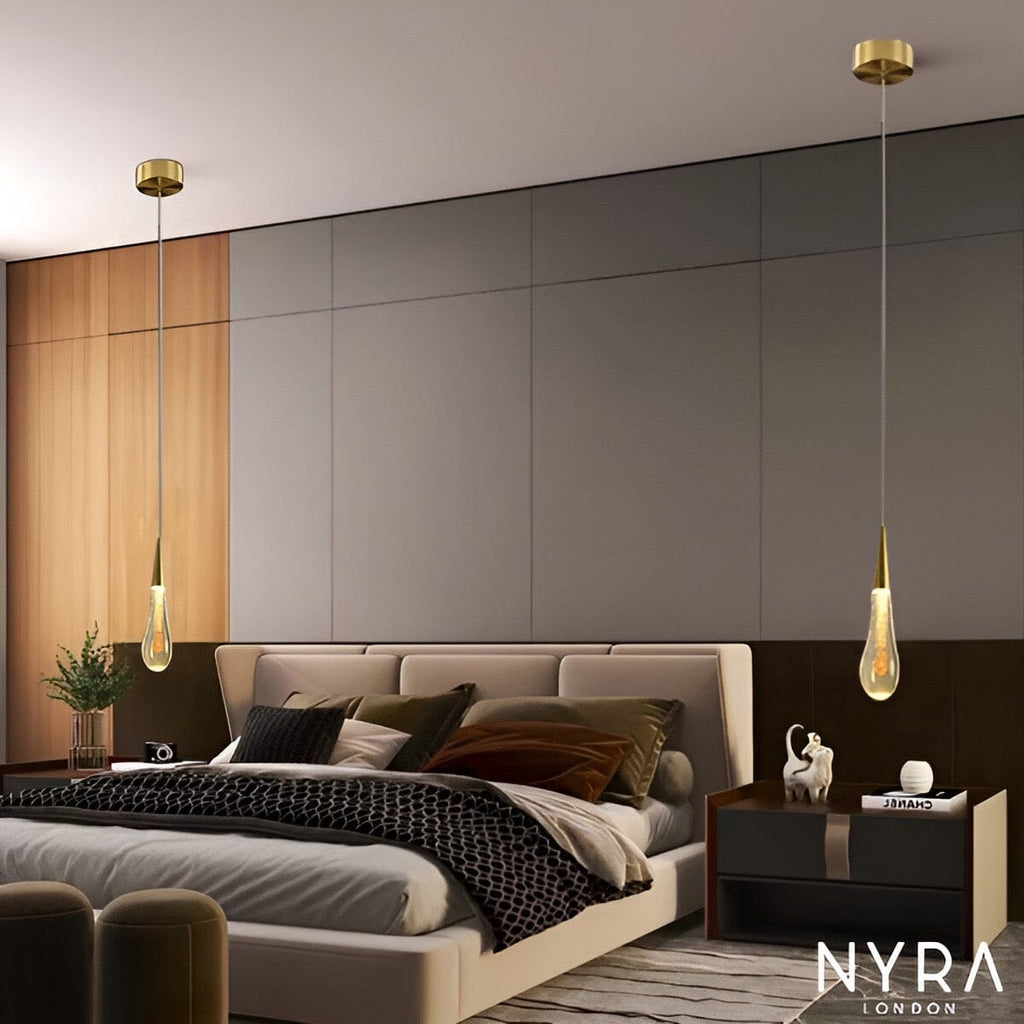 Auric Golden Droplet Pendant Lights with Crystal Finish