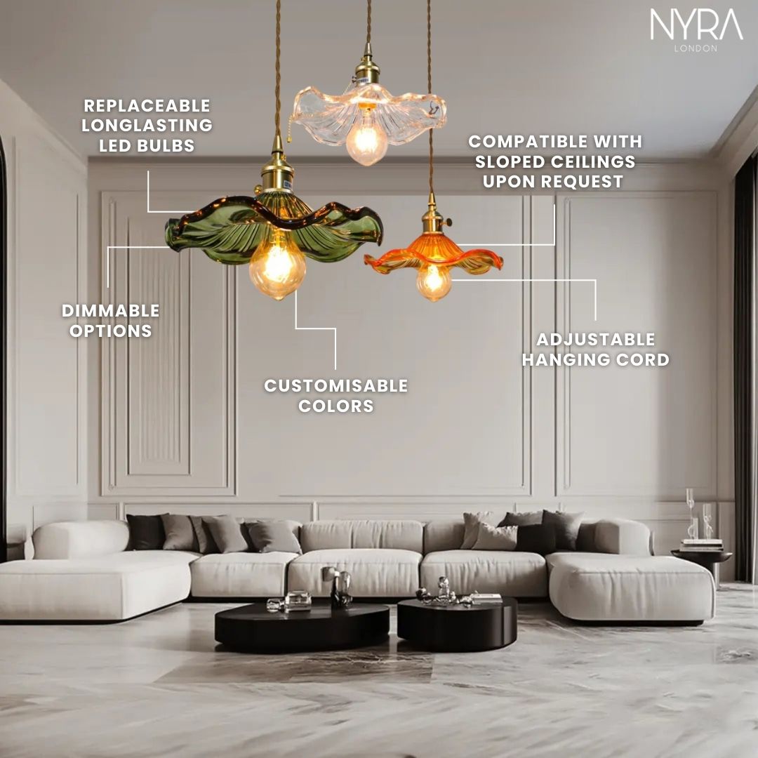 Lyra Glass Pendant Lights With Nordic Floral Motifs