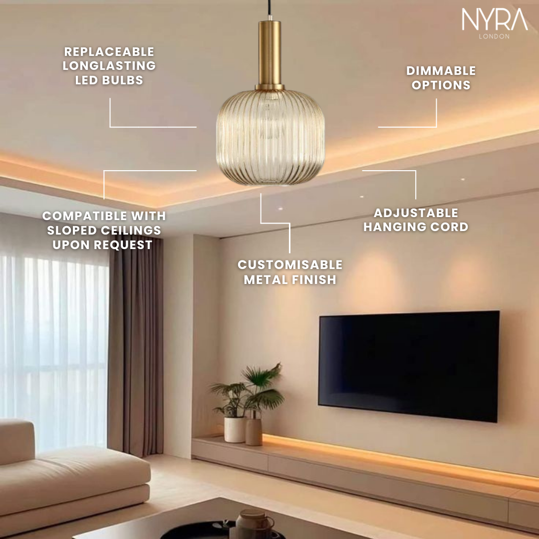 Lyra Fluted Glass Pendant Lights for Nordic Kitchen and Bedroom Ambience