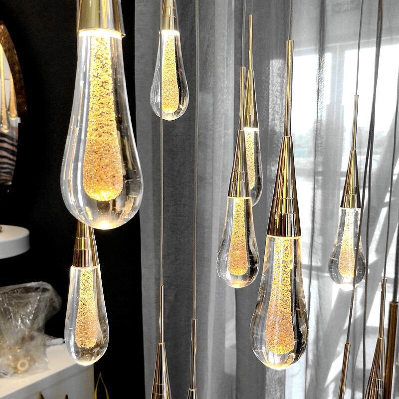Auric Golden Droplet Pendant Lights with Crystal Finish