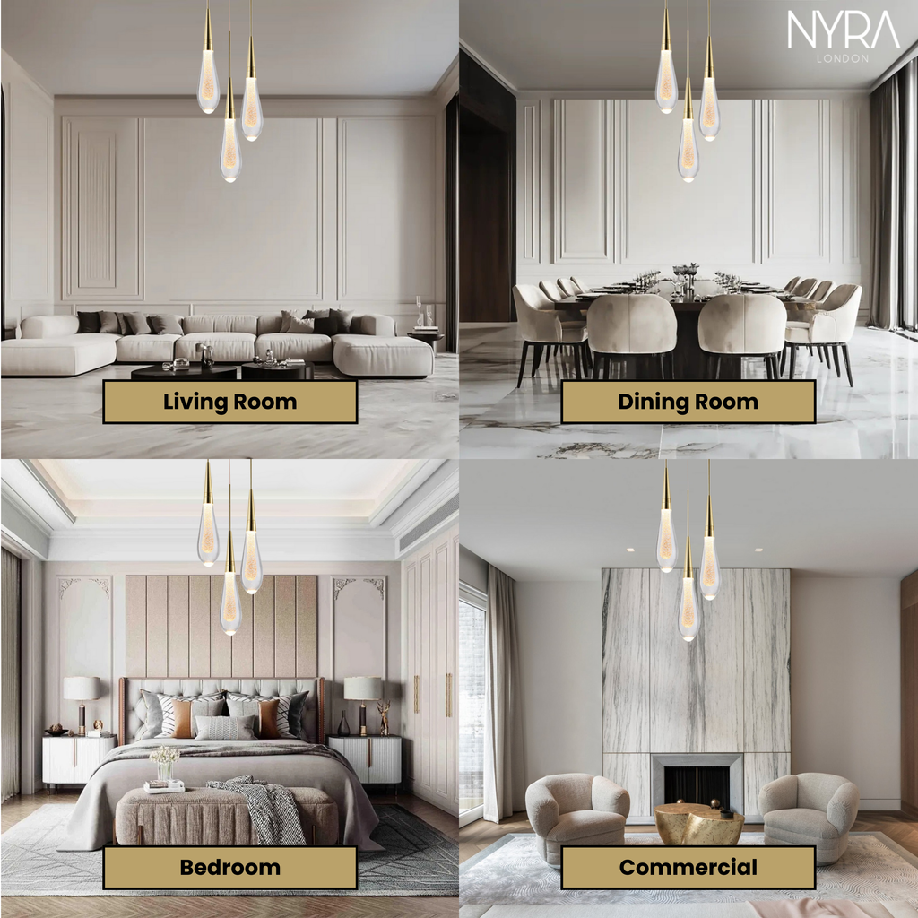 Auric Golden Droplet Pendant Lights with Crystal Finish