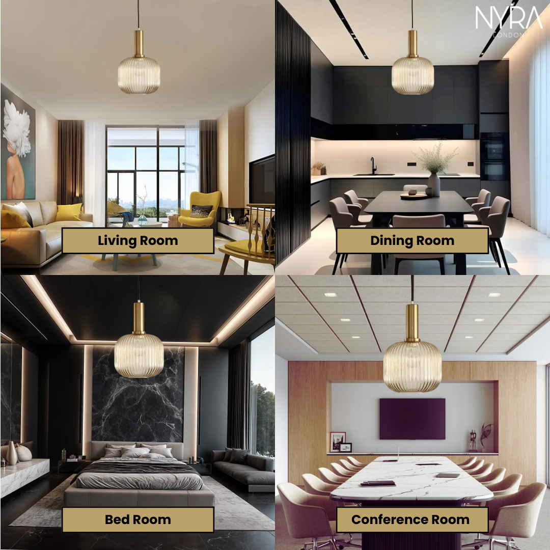 Lyra Fluted Glass Pendant Lights for Nordic Kitchen and Bedroom Ambience