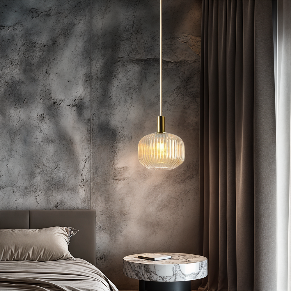 Lyra Fluted Glass Pendant Lights for Nordic Kitchen and Bedroom Ambience