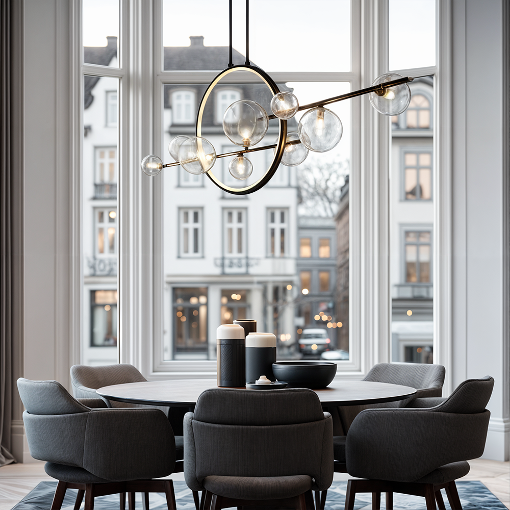 Aurelia Glas-Kronleuchter von LumeCraft mit Aluminiumrahmen und mundgeblasenem Glas