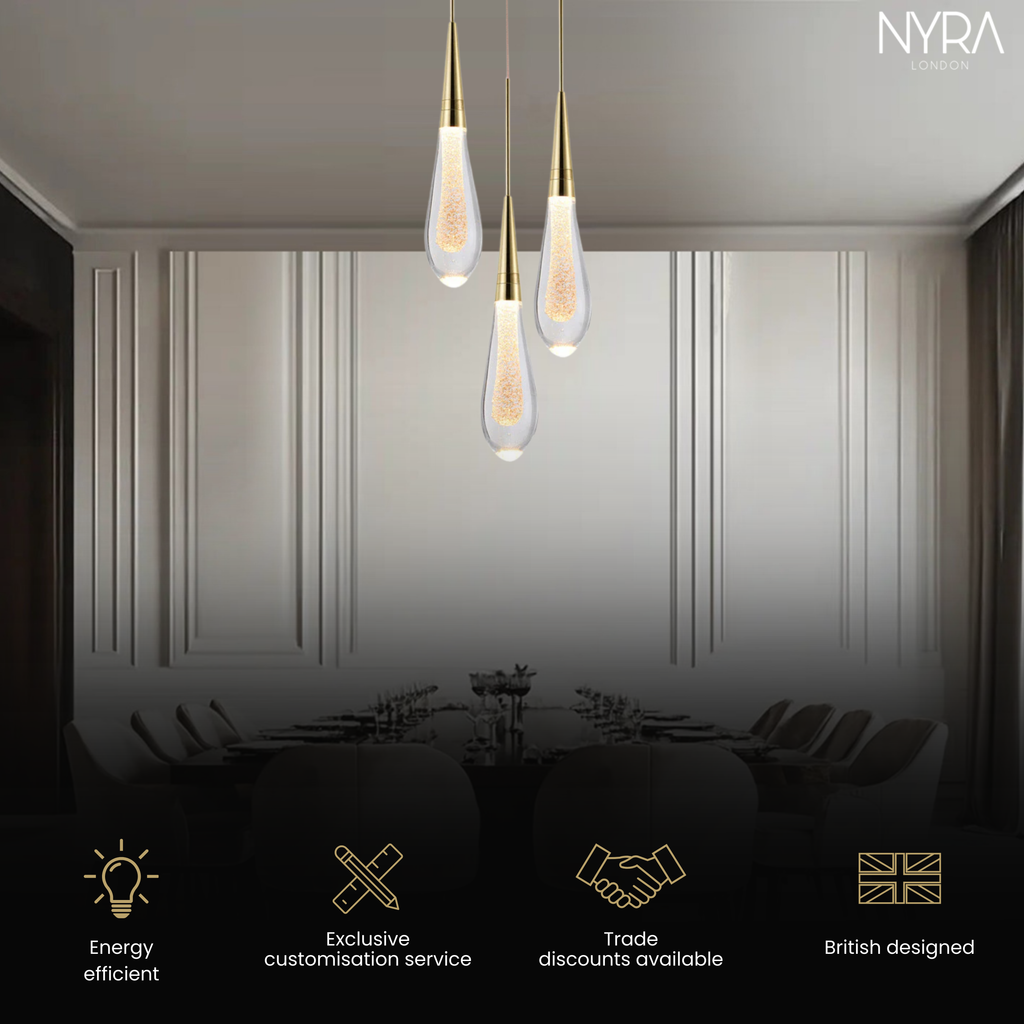 Auric Golden Droplet Pendant Lights with Crystal Finish