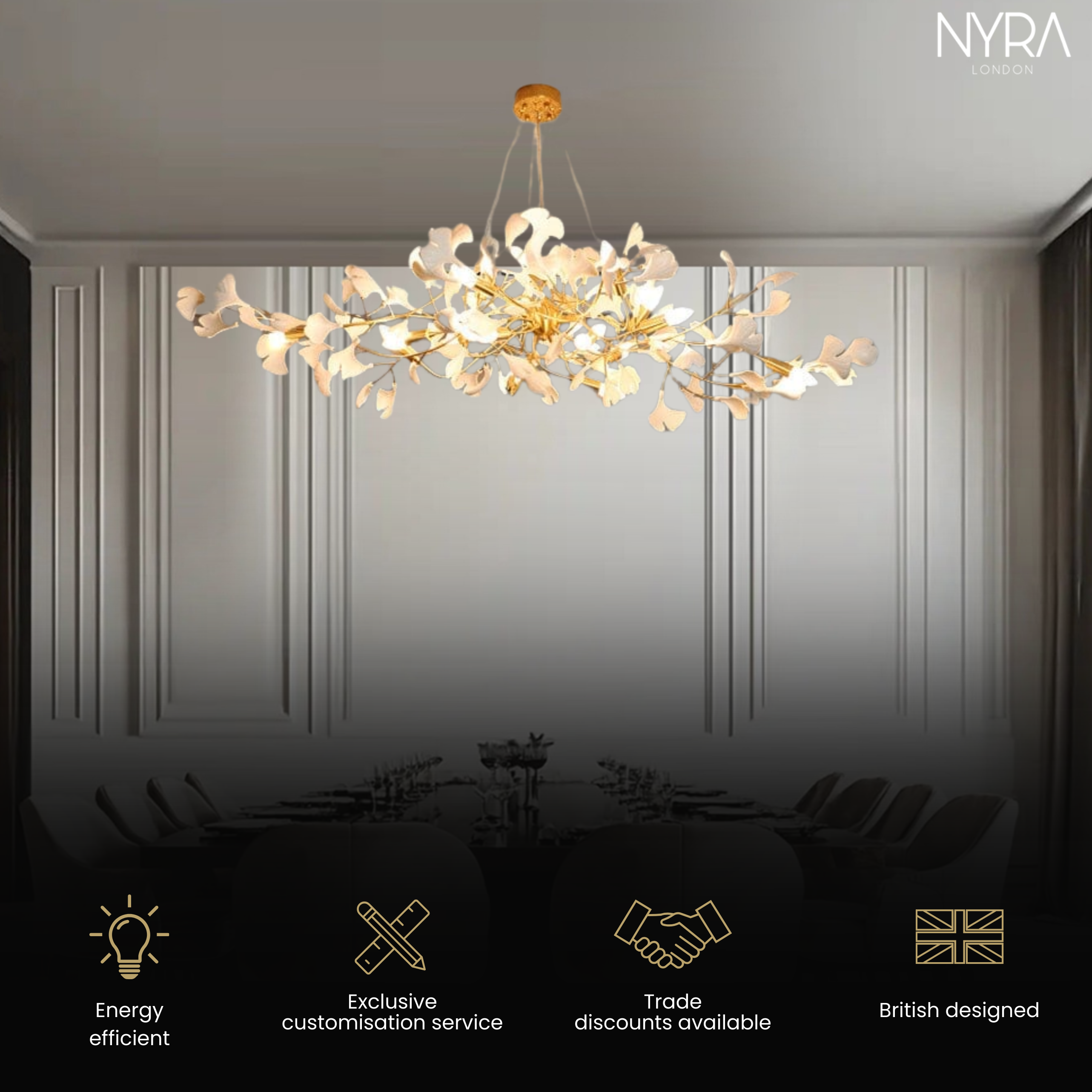 Aurelle Ceramic Petal Chandelier With Frosted Glass Petals And Dimmable LED Bulbs