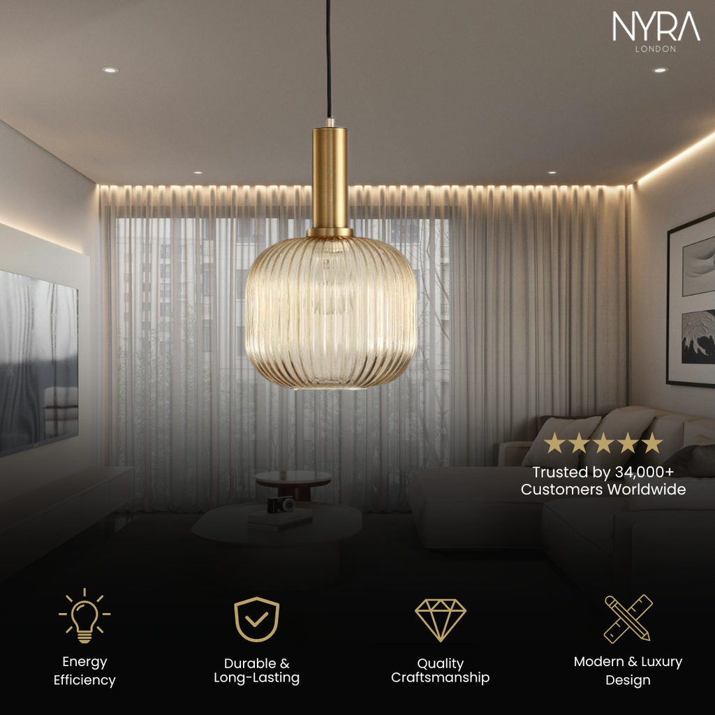 Lyra Fluted Glass Pendant Lights for Nordic Kitchen and Bedroom Ambience