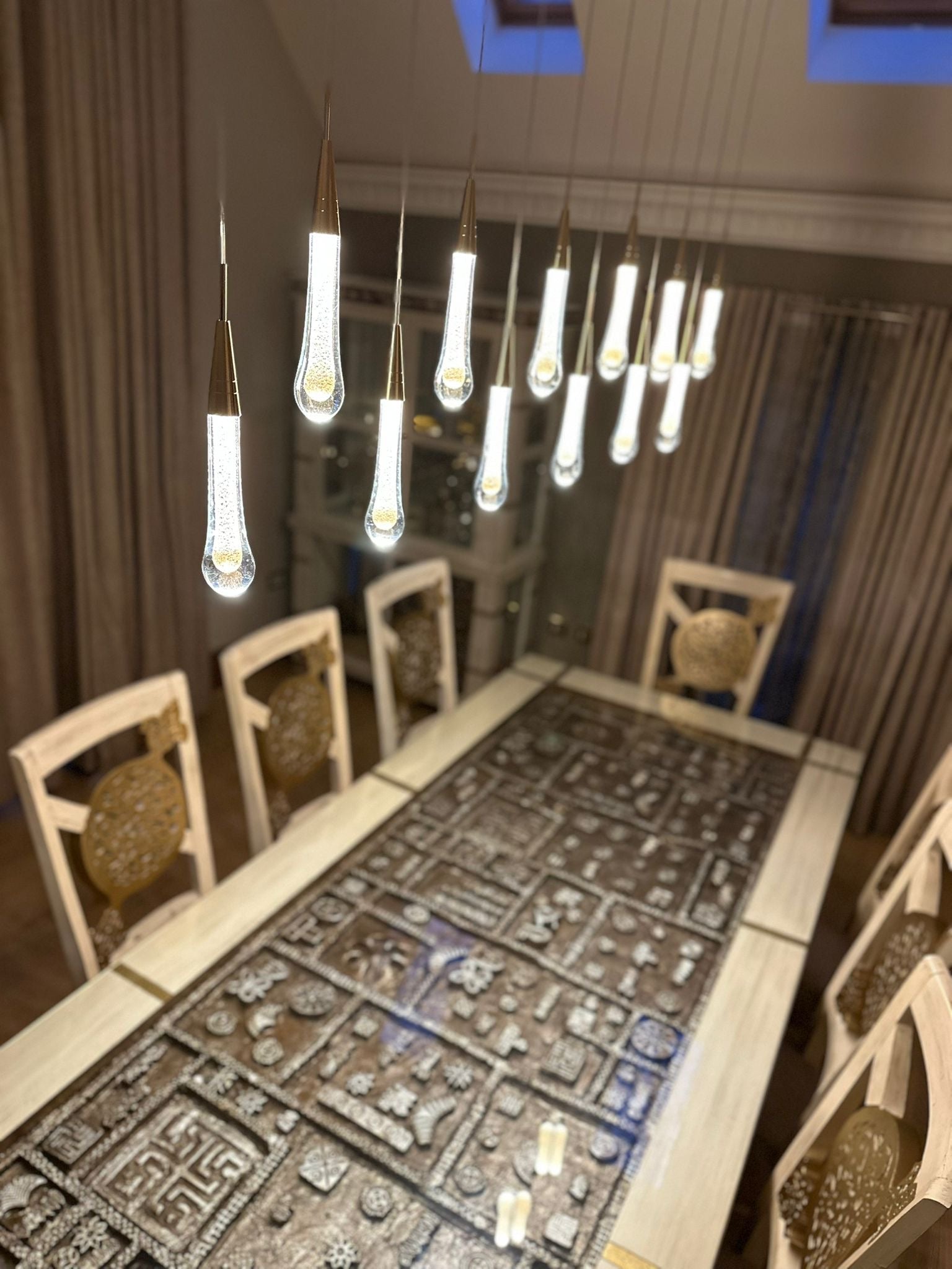 Auric Golden Droplet Pendant Lights with Crystal Finish