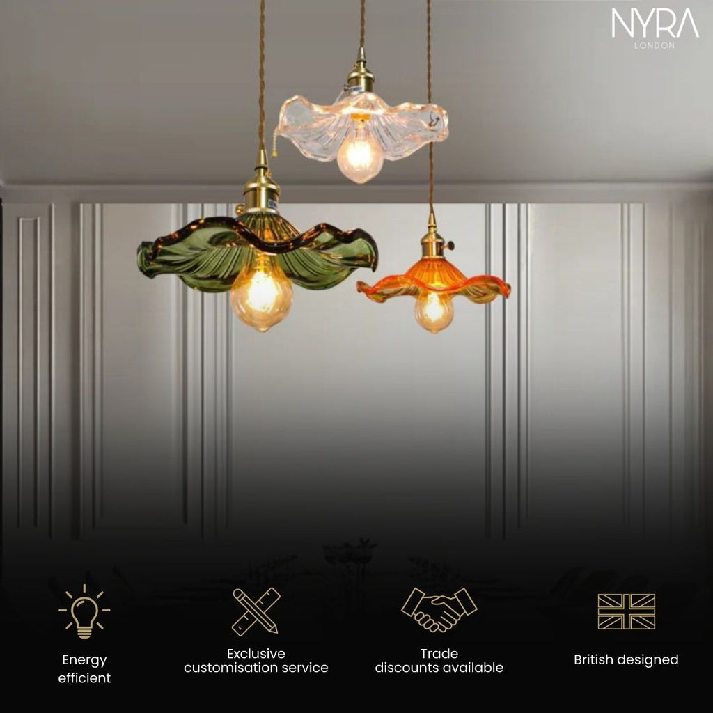 Lyra Glass Pendant Lights With Nordic Floral Motifs