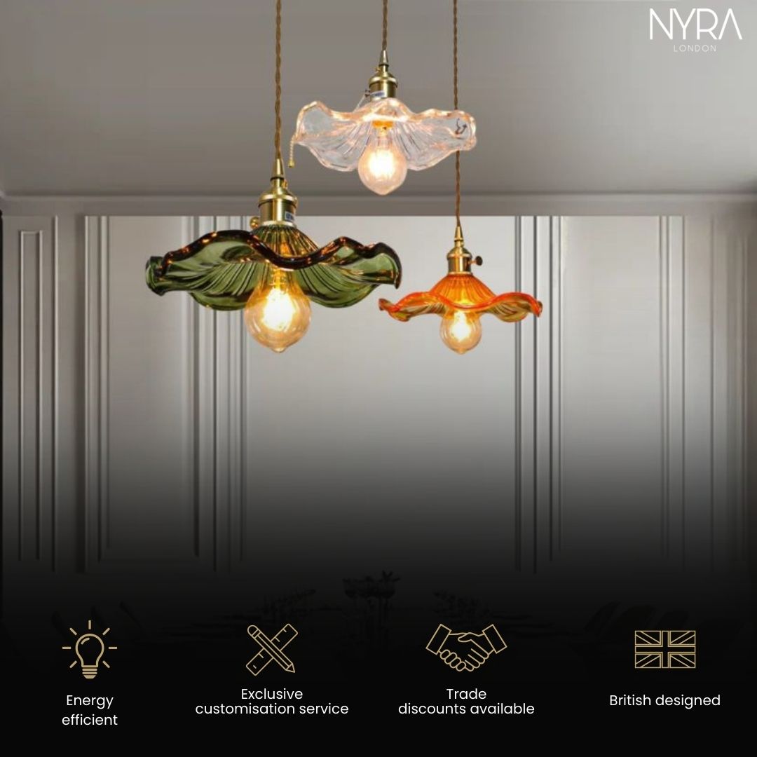 Lyra Glass Pendant Lights With Nordic Floral Motifs