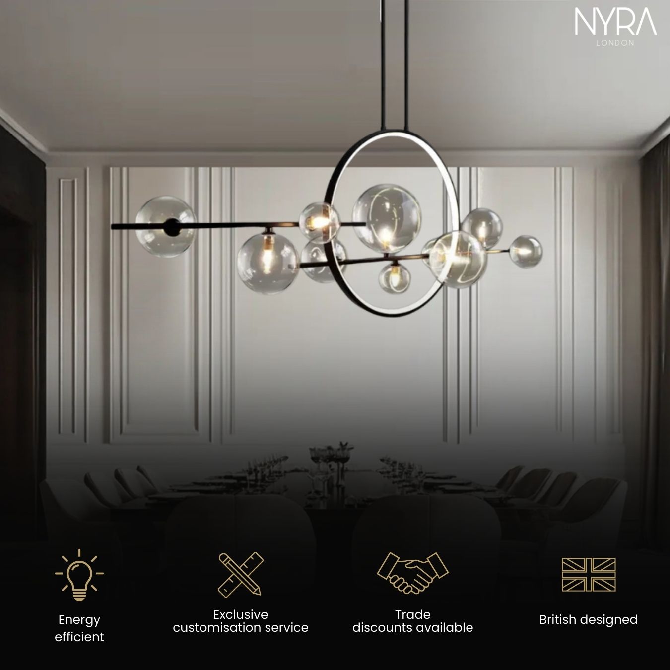 Aurelia Glass Chandelier By LumeCraft With Aluminum Frame And Hand Blown Glass