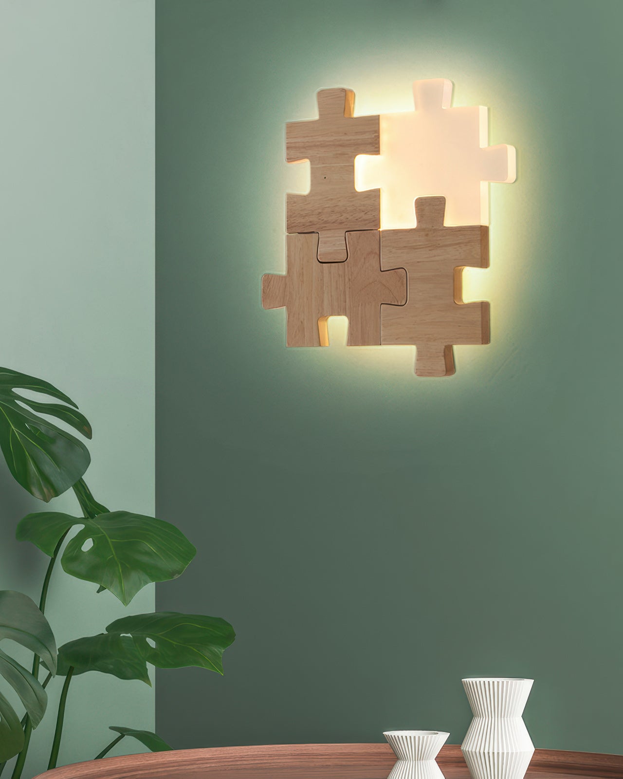 NovaPuzzle Wood Puzzle LED Wall Sconce in Nordic Minimalist Style