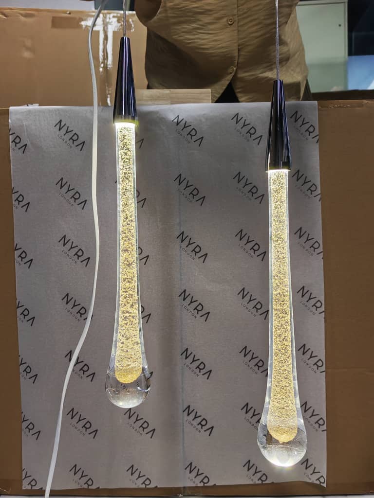 Auric Golden Droplet Pendant Lights with Crystal Finish