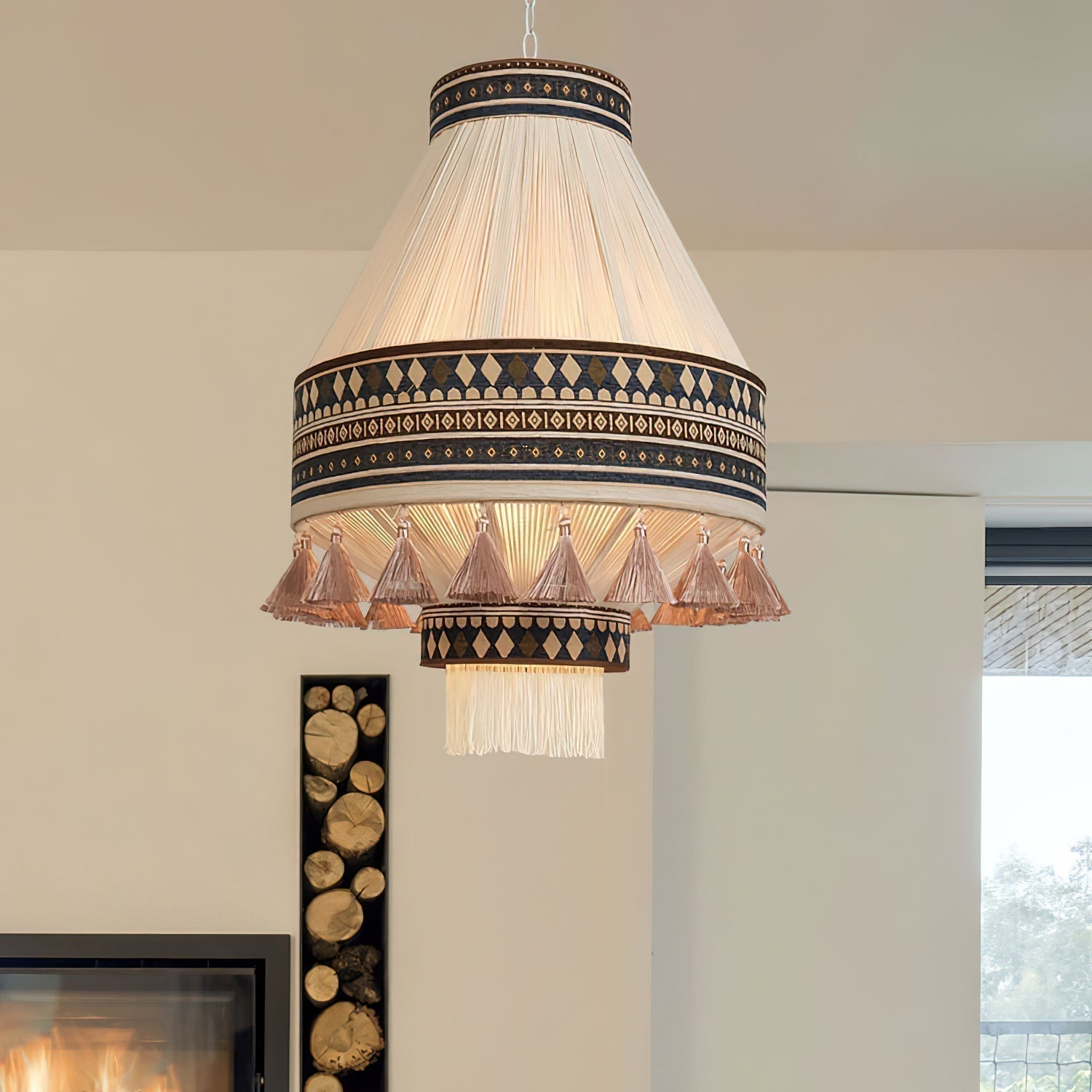 Kiressa Fringe Boho Pendant Light With Tribal Patterns