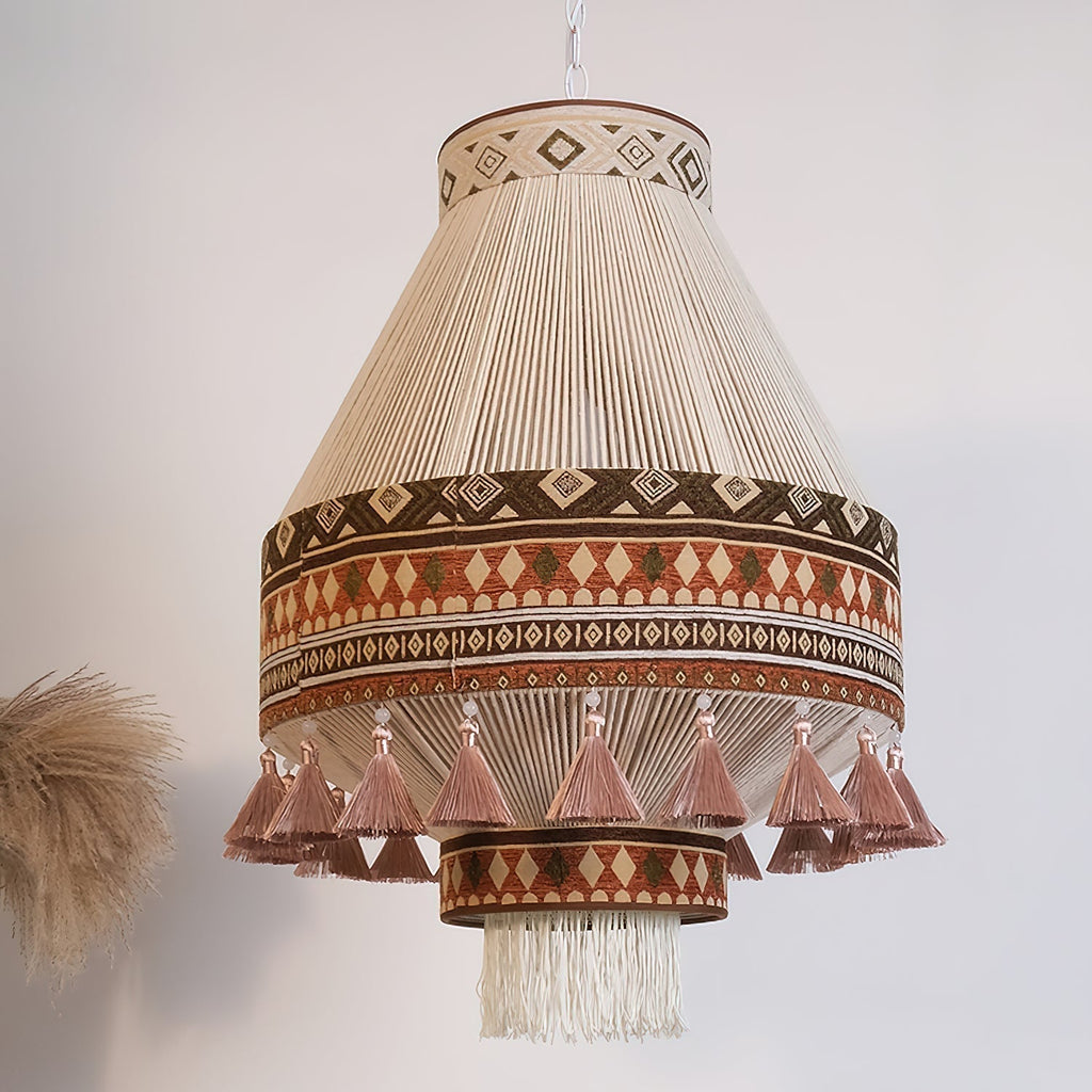 Kiressa Fringe Boho Pendant Light With Tribal Patterns