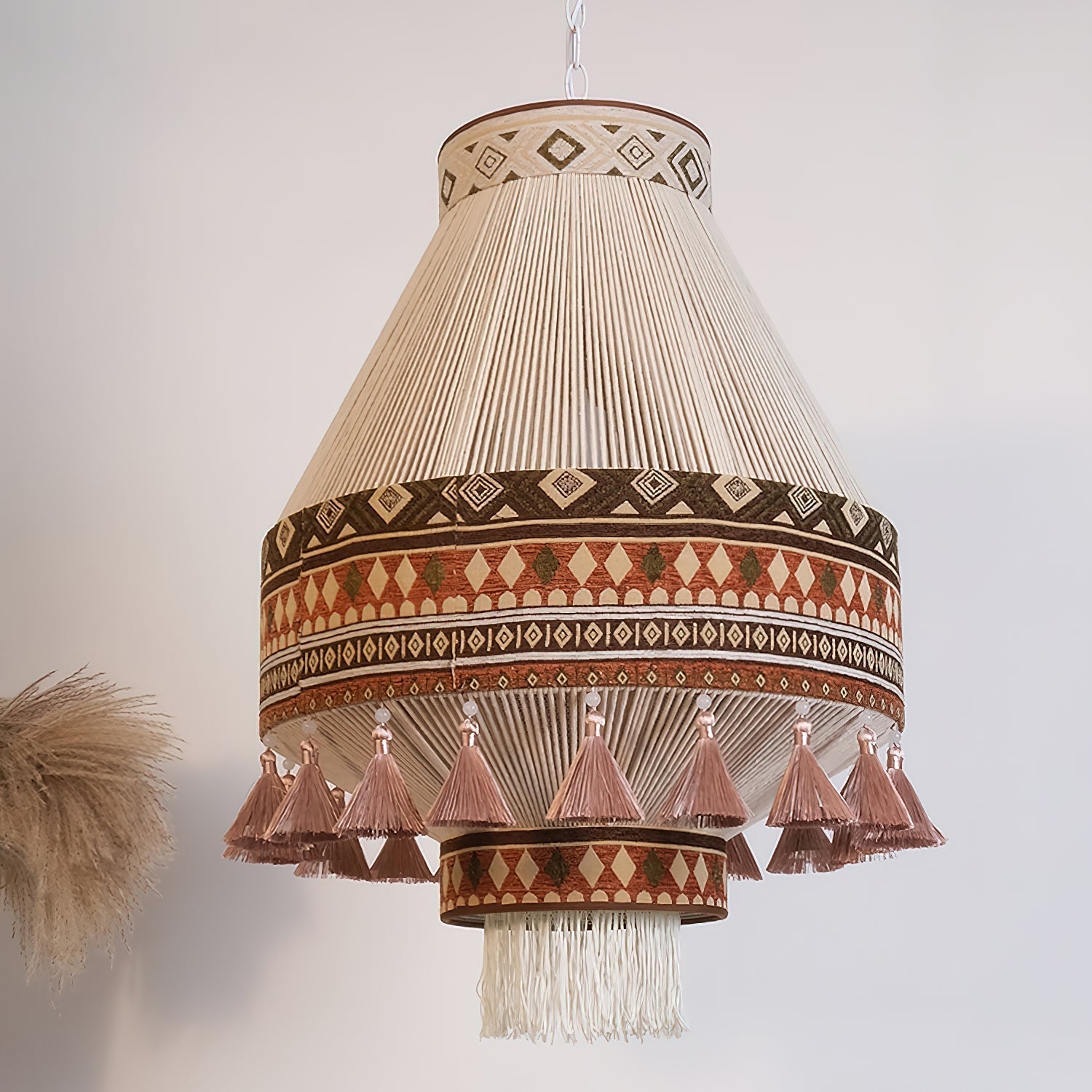 Kiressa Fringe Boho Pendant Light With Tribal Patterns