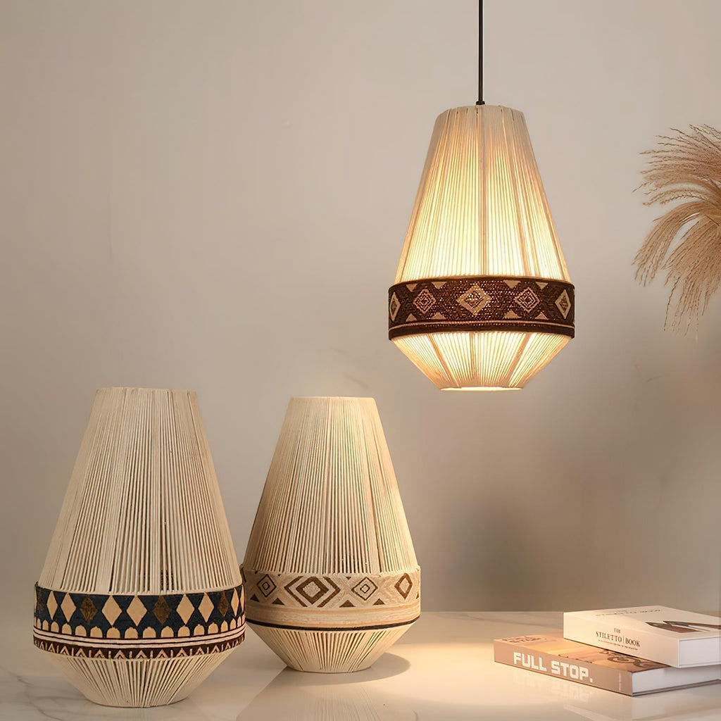 Kiressa Fringe Boho Pendant Light With Tribal Patterns