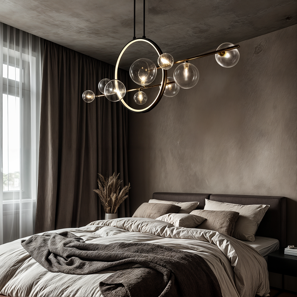 Aurelia Glass Chandelier By LumeCraft With Aluminum Frame And Hand Blown Glass