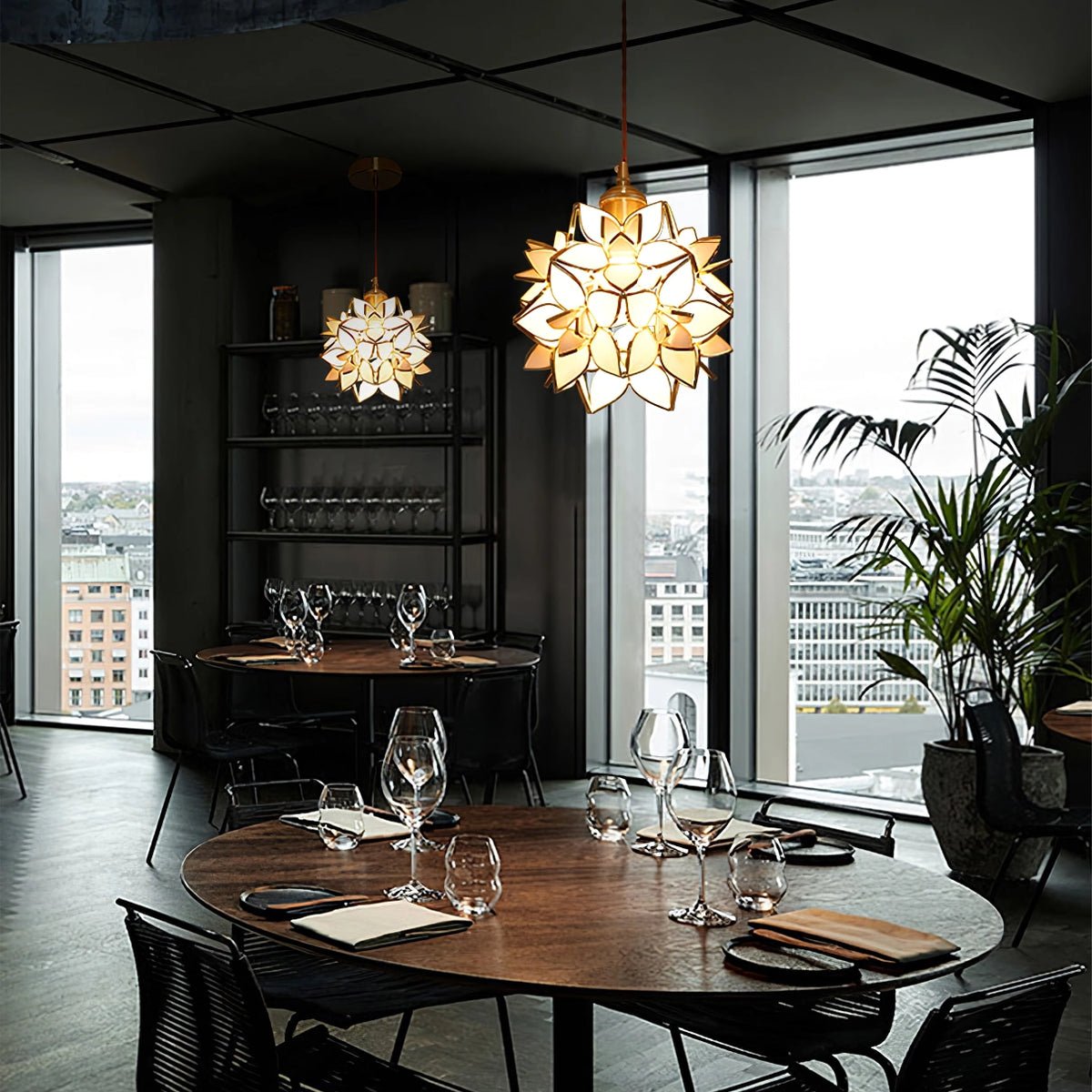 Living Room Capiz Shell Glass and Metal Pendant Light