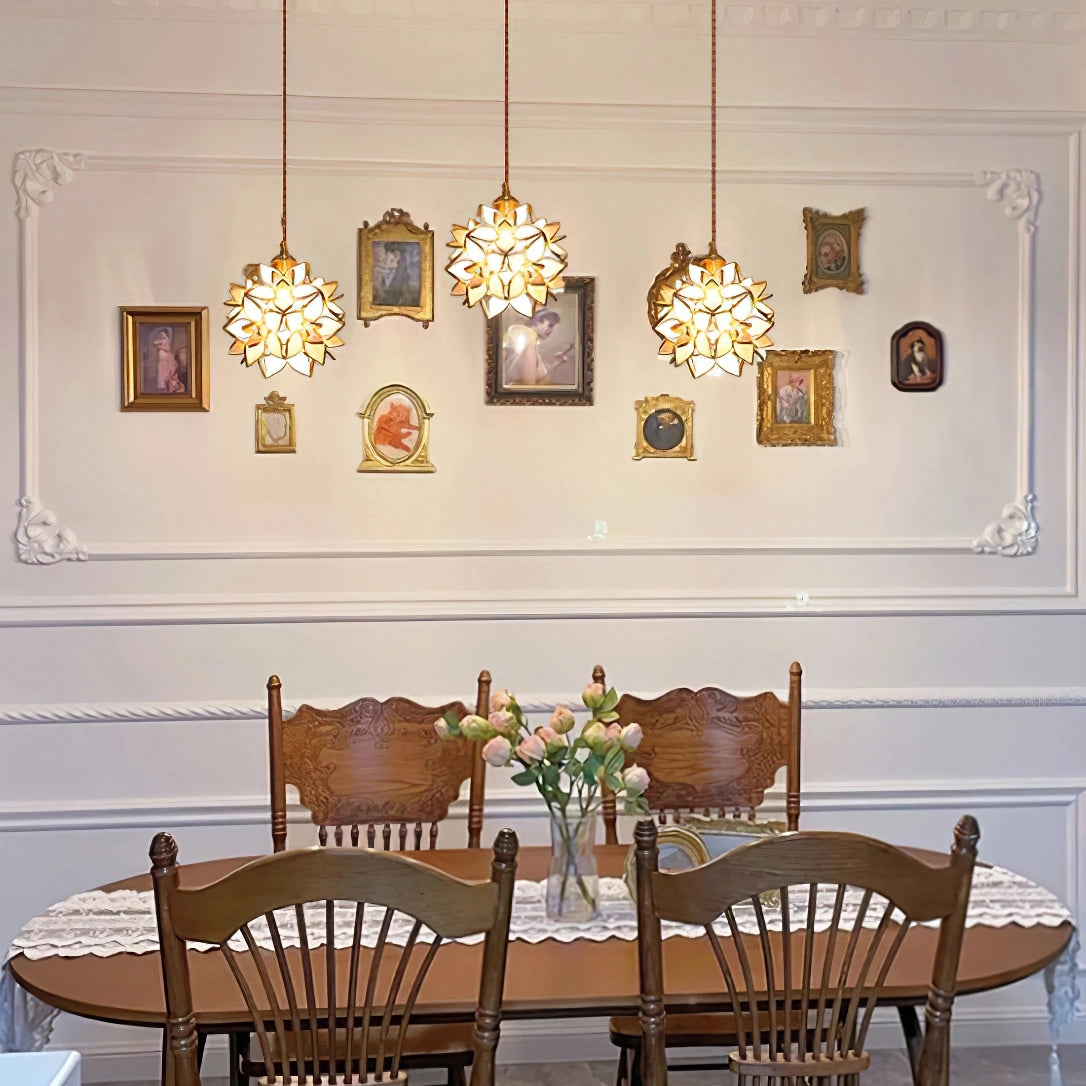 Living Room Capiz Shell Glass and Metal Pendant Light