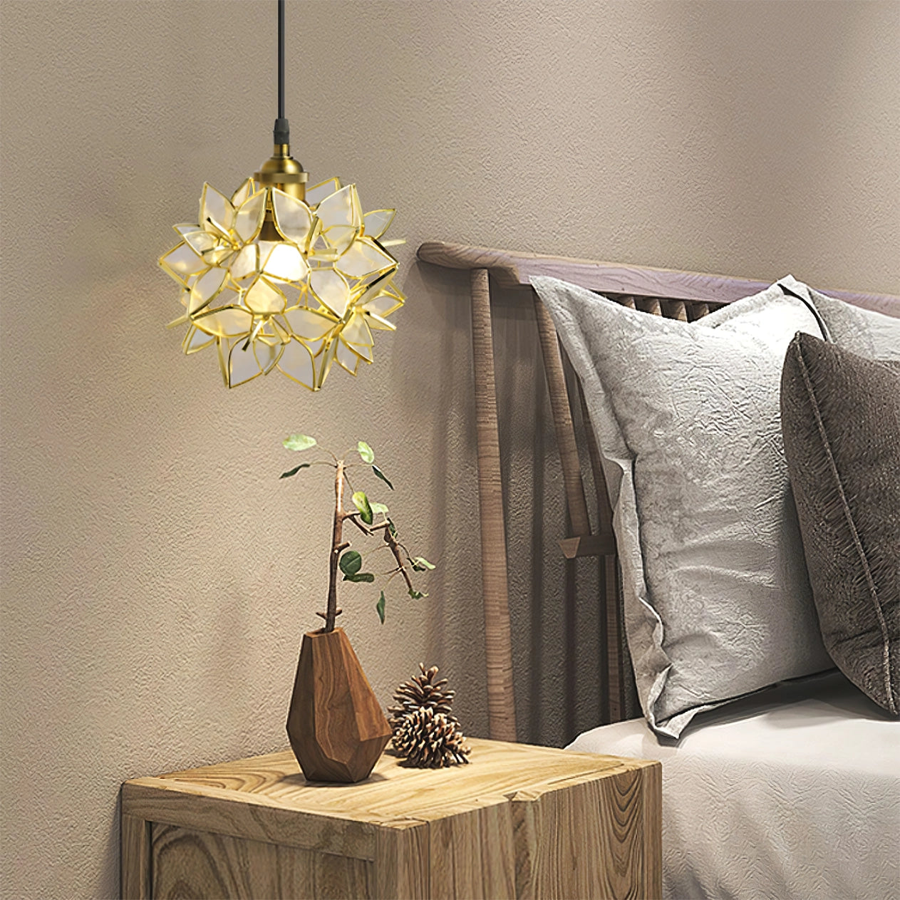 Living Room Capiz Shell Glass and Metal Pendant Light