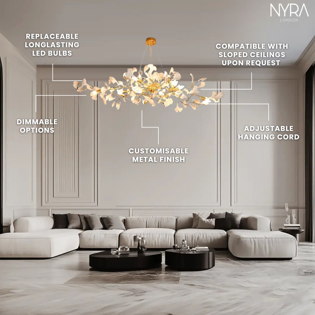 Aurelle Ceramic Petal Chandelier With Frosted Glass Petals And Dimmable LED Bulbs