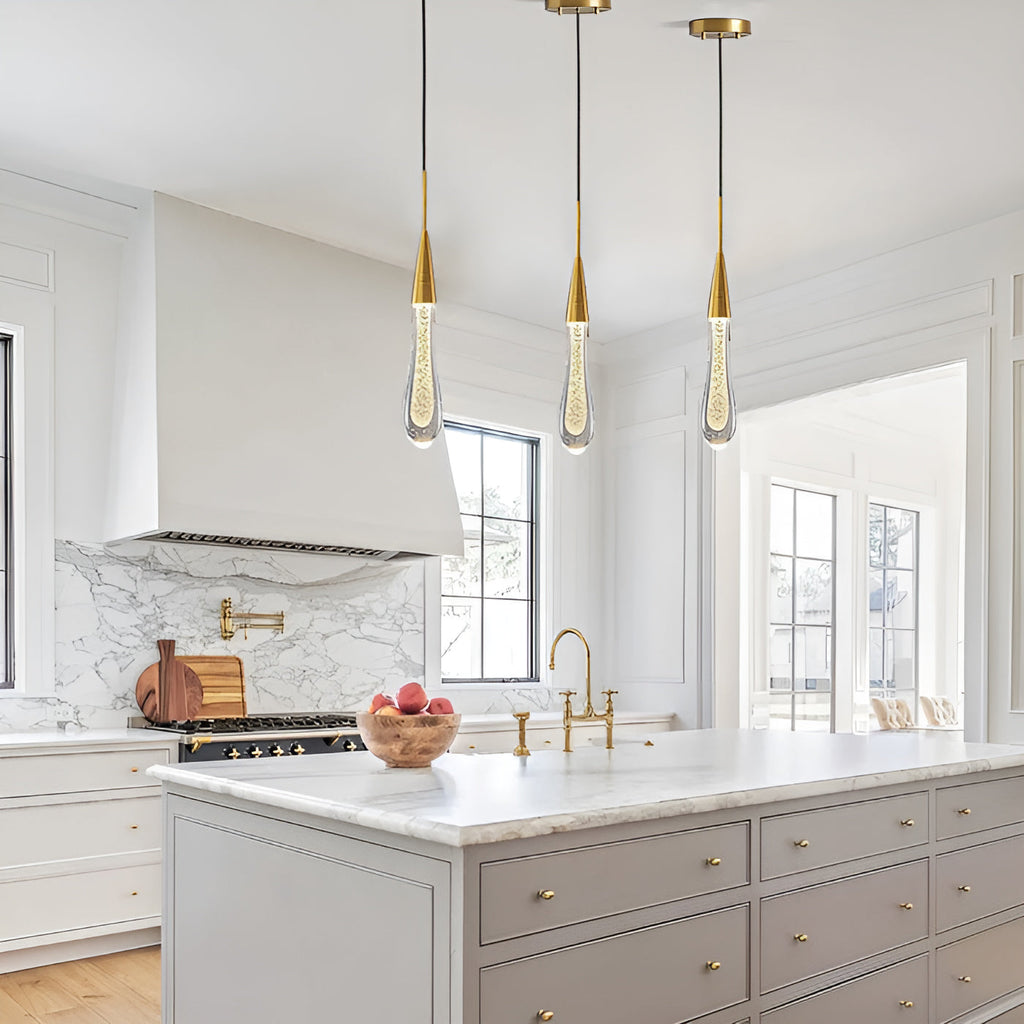 Auric Golden Droplet Pendant Lights with Crystal Finish
