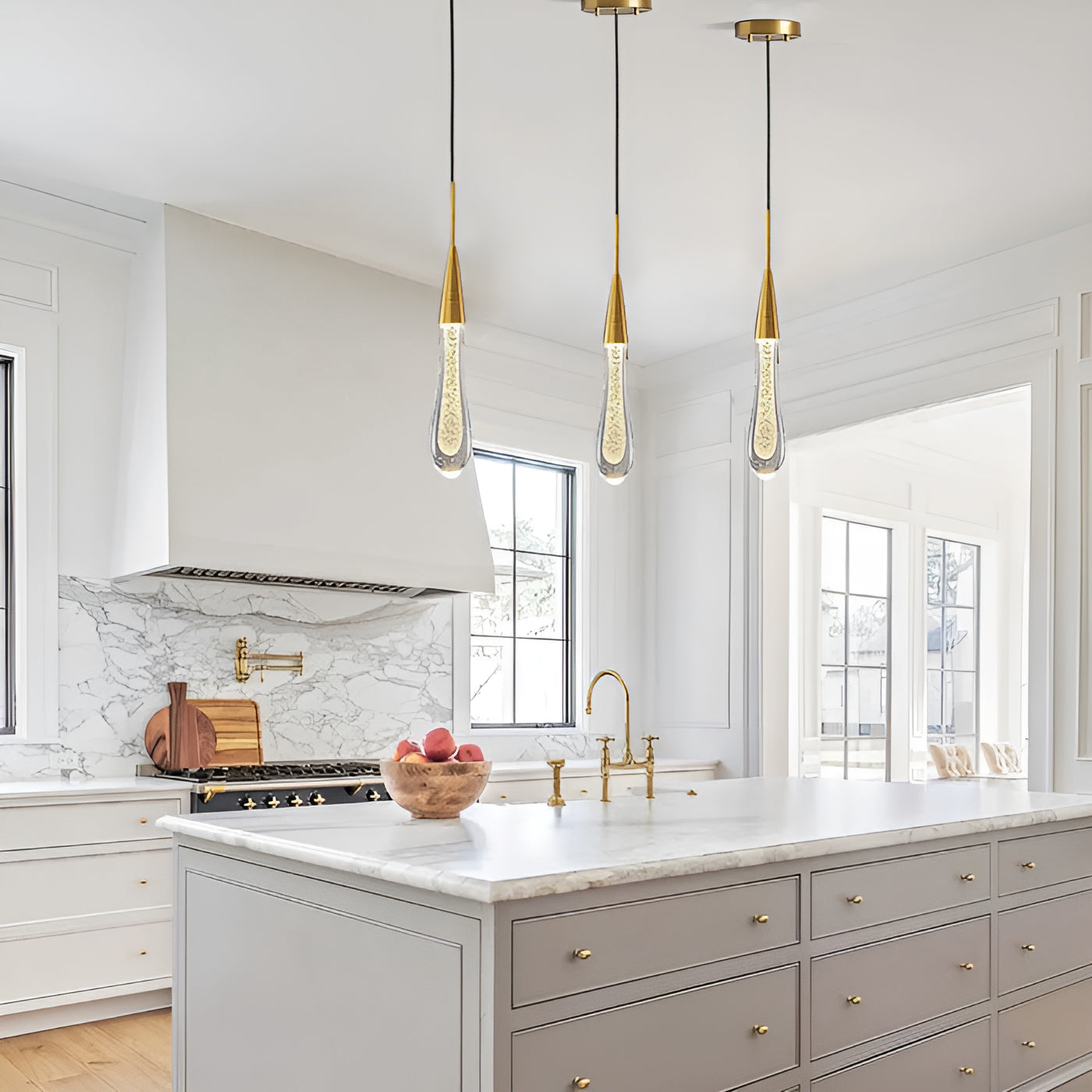 Auric Golden Droplet Pendant Lights with Crystal Finish