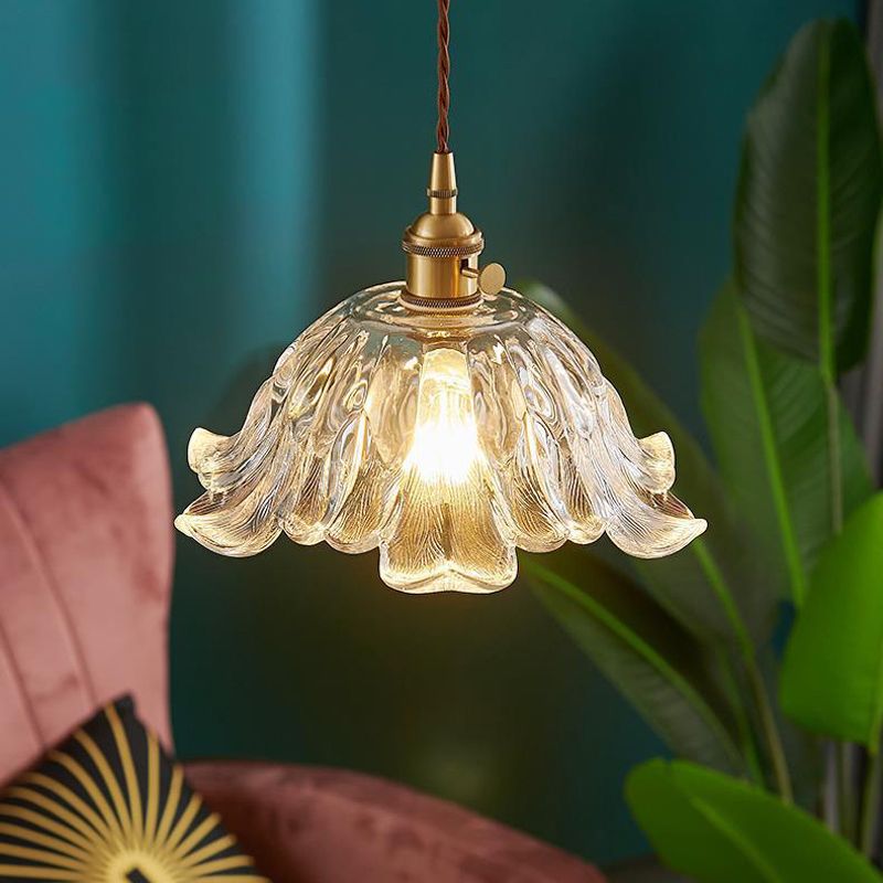 FloraPetal Glass Pendant Light In Gold Finish By Liora