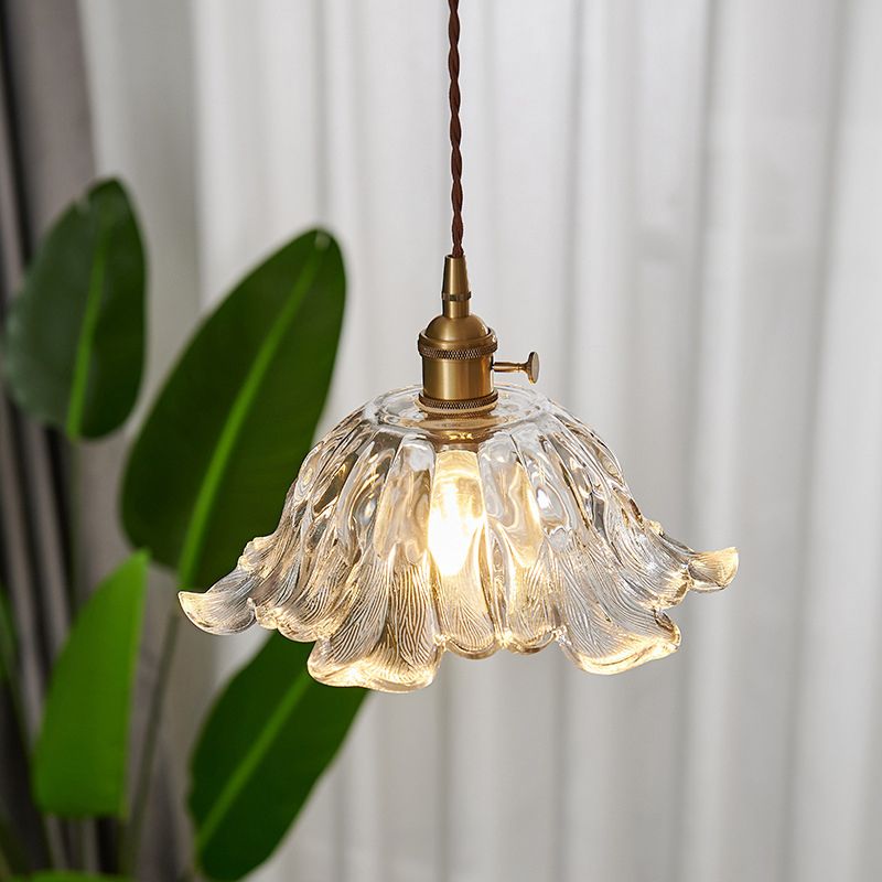 FloraPetal Glass Pendant Light In Gold Finish By Liora