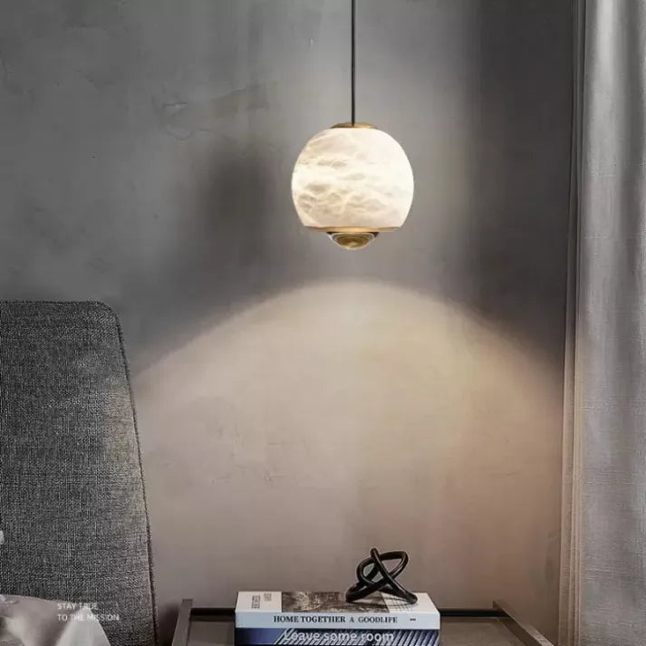 LumaMarble Alabaster Pendant Light With Marble Base