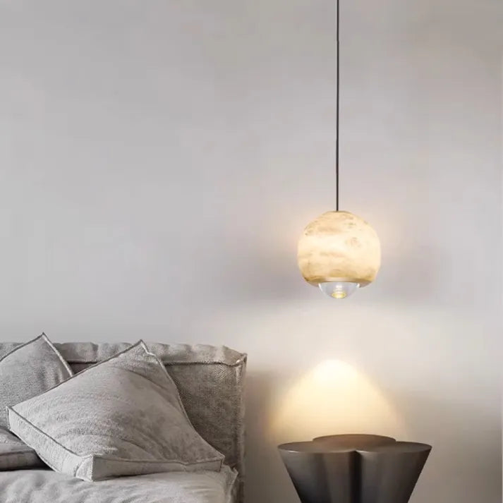 LumaMarble Alabaster Pendant Light With Marble Base
