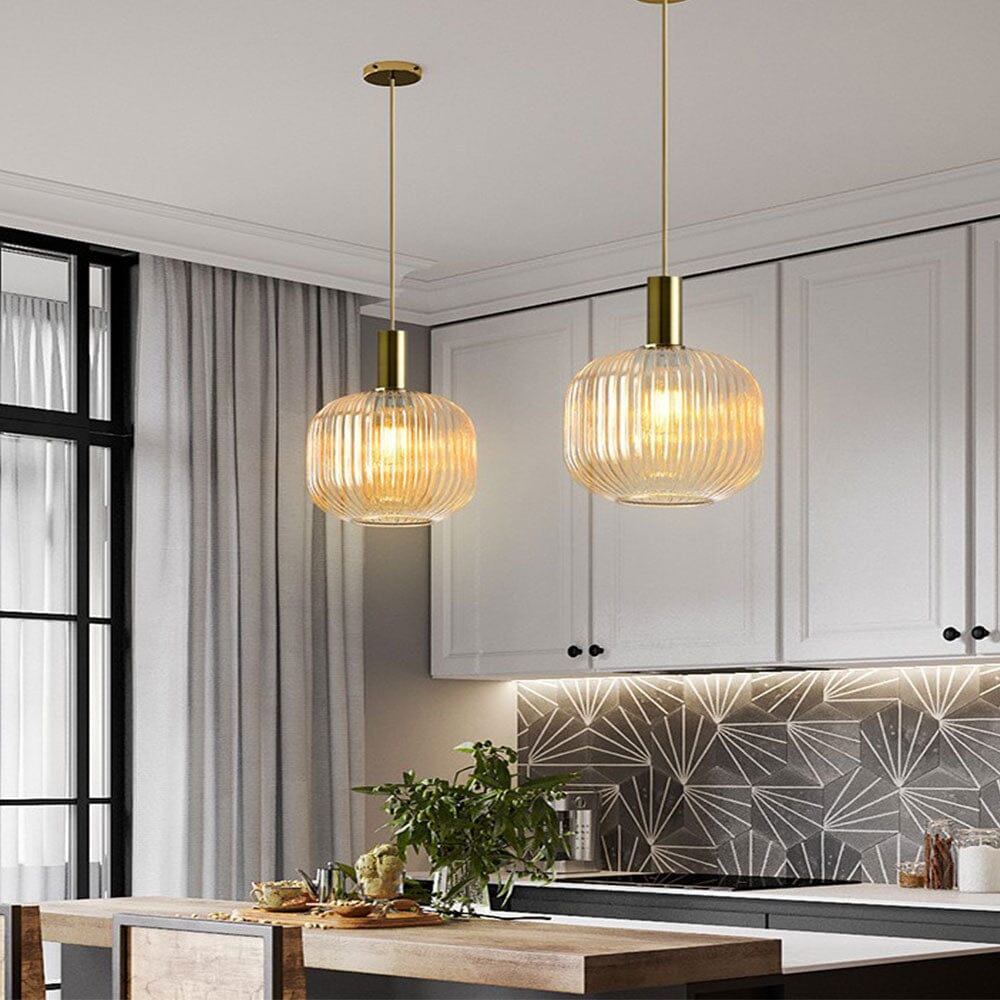 Lyra Fluted Glass Pendant Lights for Nordic Kitchen and Bedroom Ambience