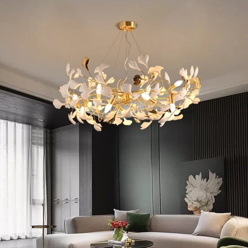 Aurelle Ceramic Petal Chandelier With Frosted Glass Petals And Dimmable LED Bulbs