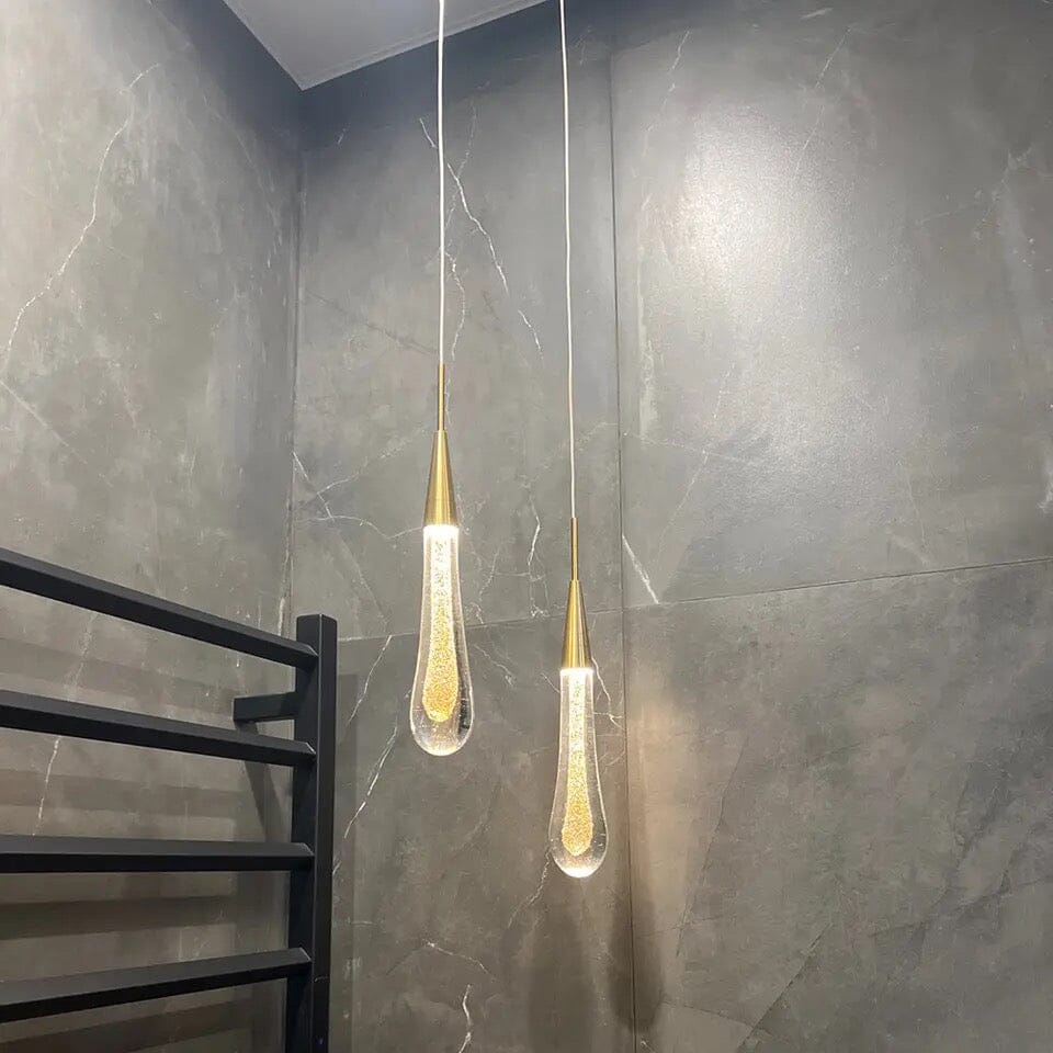 Auric Golden Droplet Pendant Lights with Crystal Finish