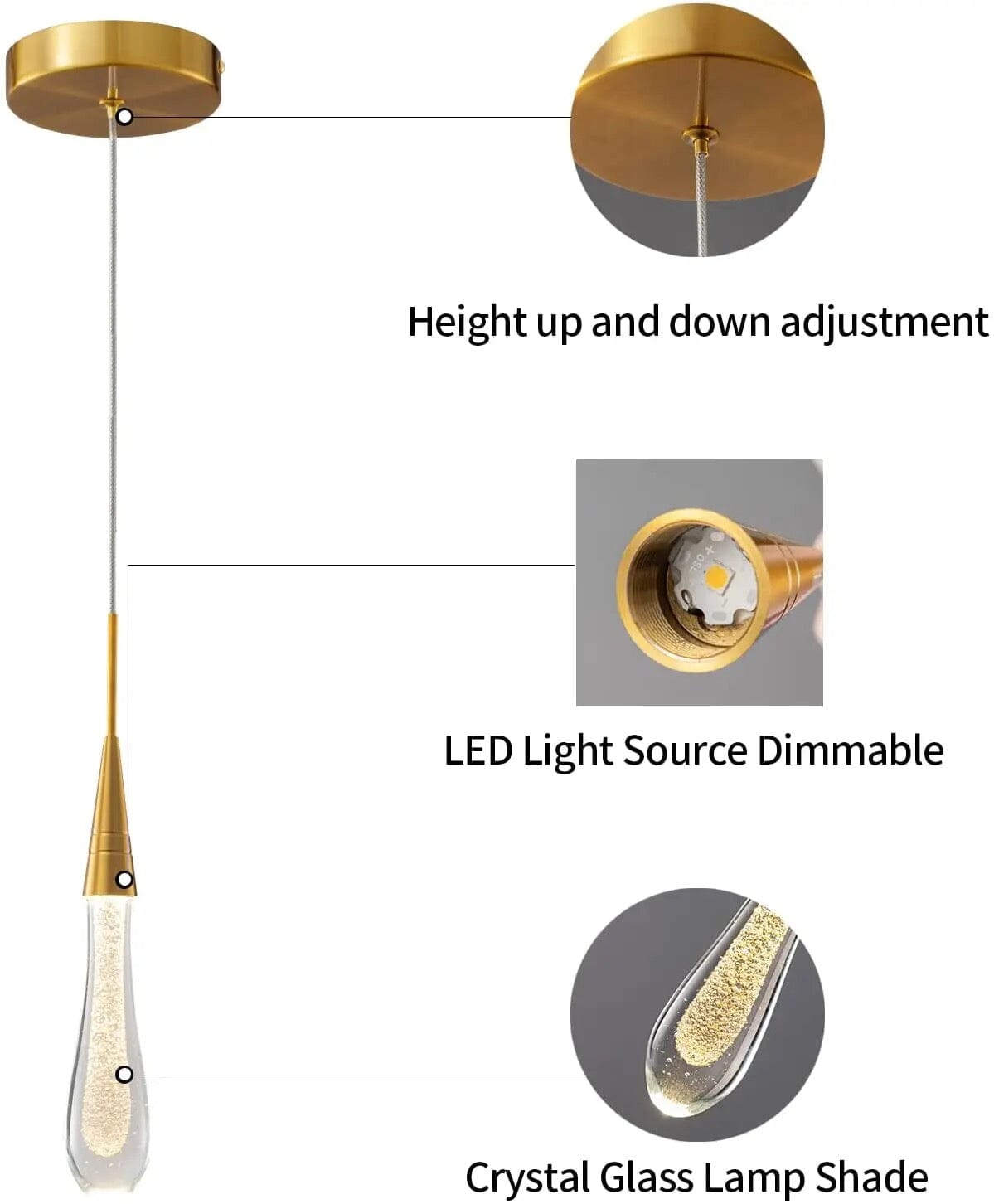 Auric Golden Droplet Pendant Lights with Crystal Finish