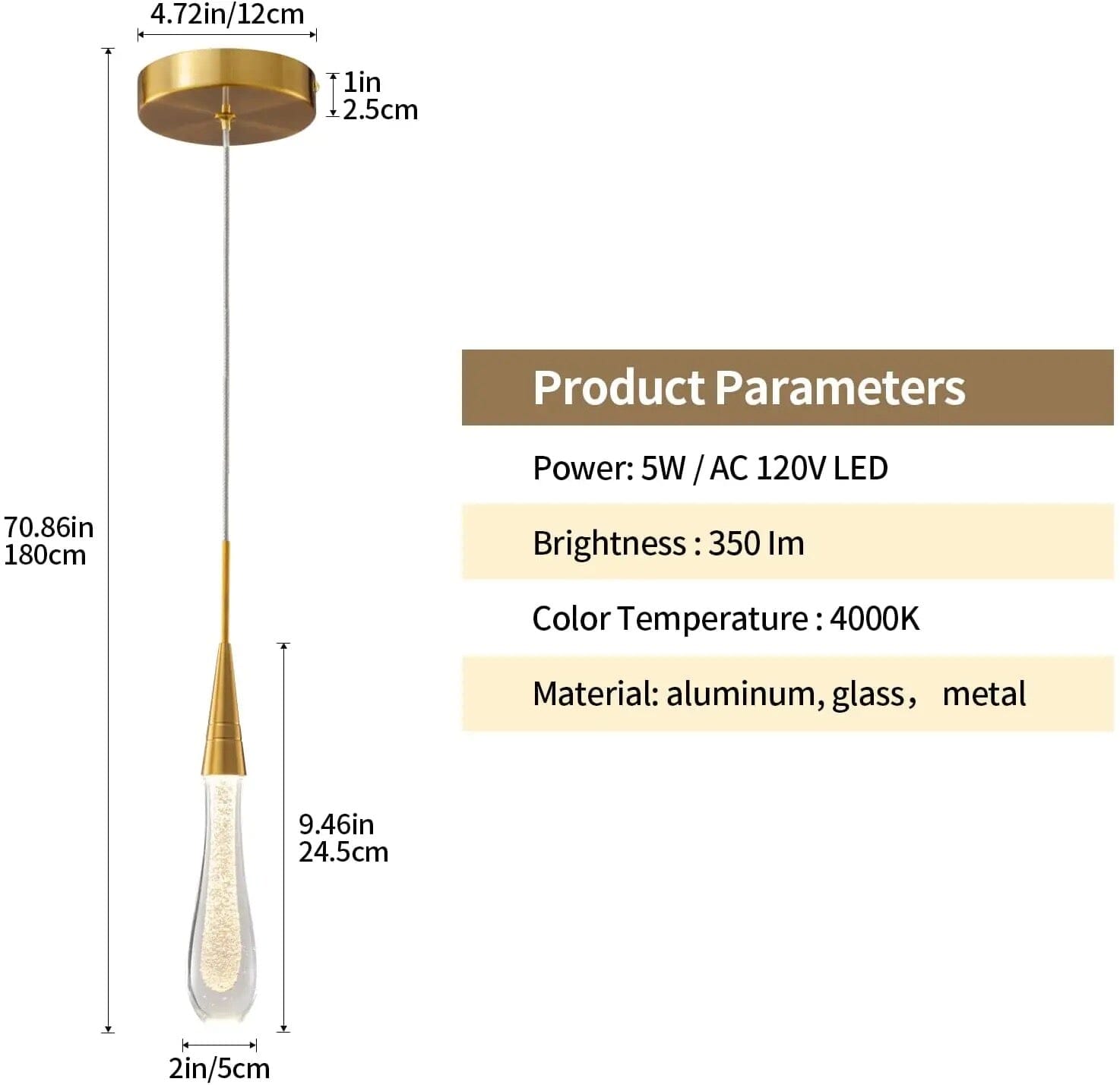 Auric Golden Droplet Pendant Lights with Crystal Finish