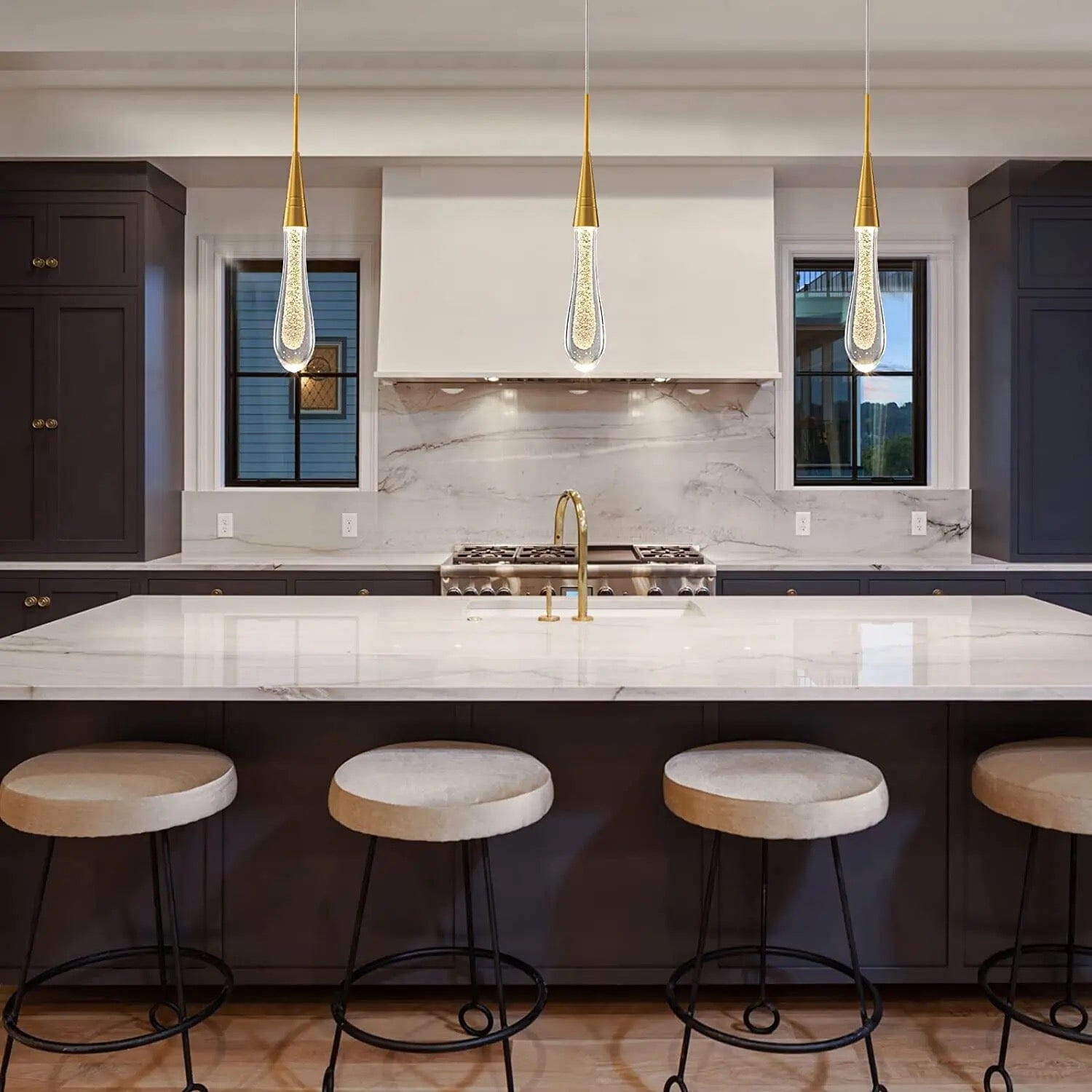 Auric Golden Droplet Pendant Lights with Crystal Finish