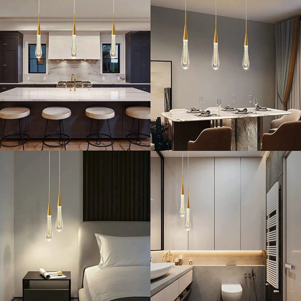 Auric Golden Droplet Pendant Lights with Crystal Finish