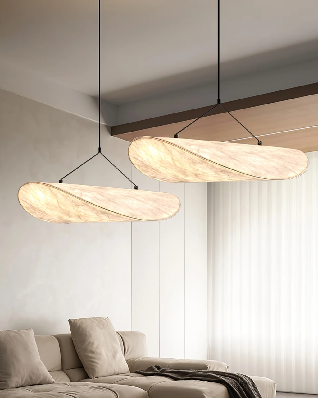 Kirrea Japandi LED Pendant Light In Synthetic Silk And Metal Dimmable