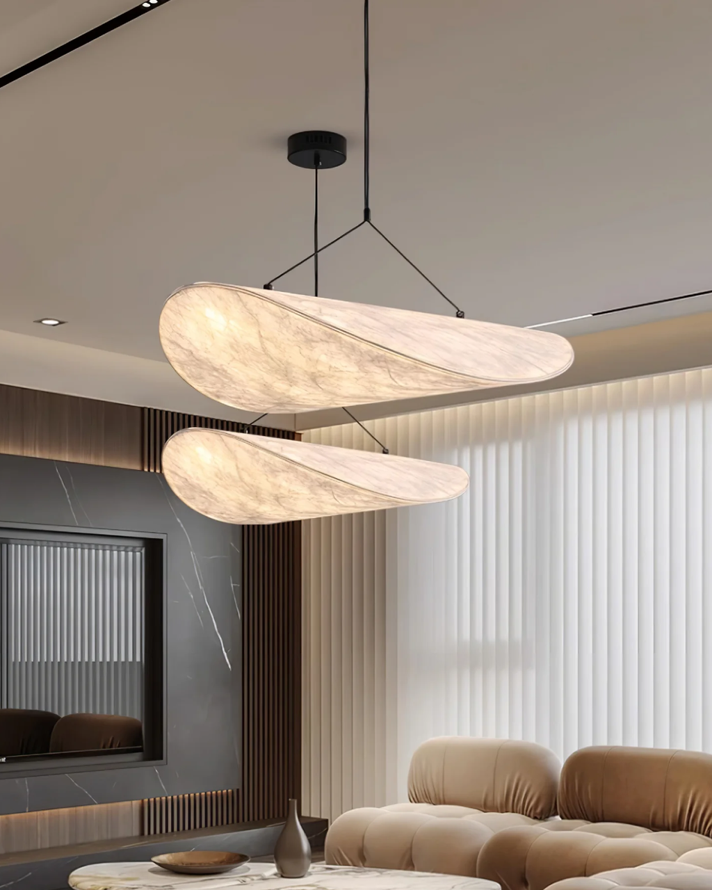 Kirrea Japandi LED Pendant Light In Synthetic Silk And Metal Dimmable