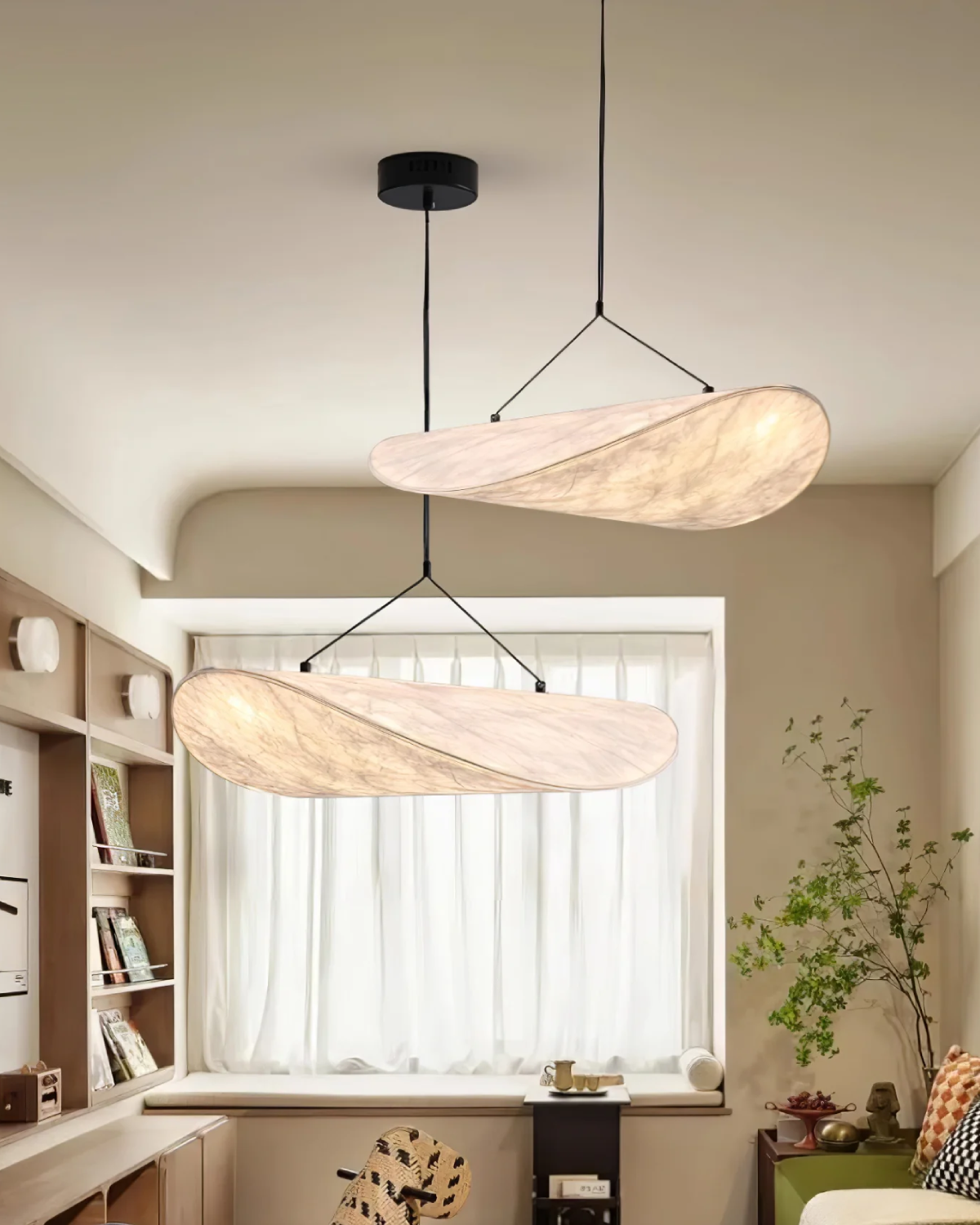 Kirrea Japandi LED Pendant Light In Synthetic Silk And Metal Dimmable